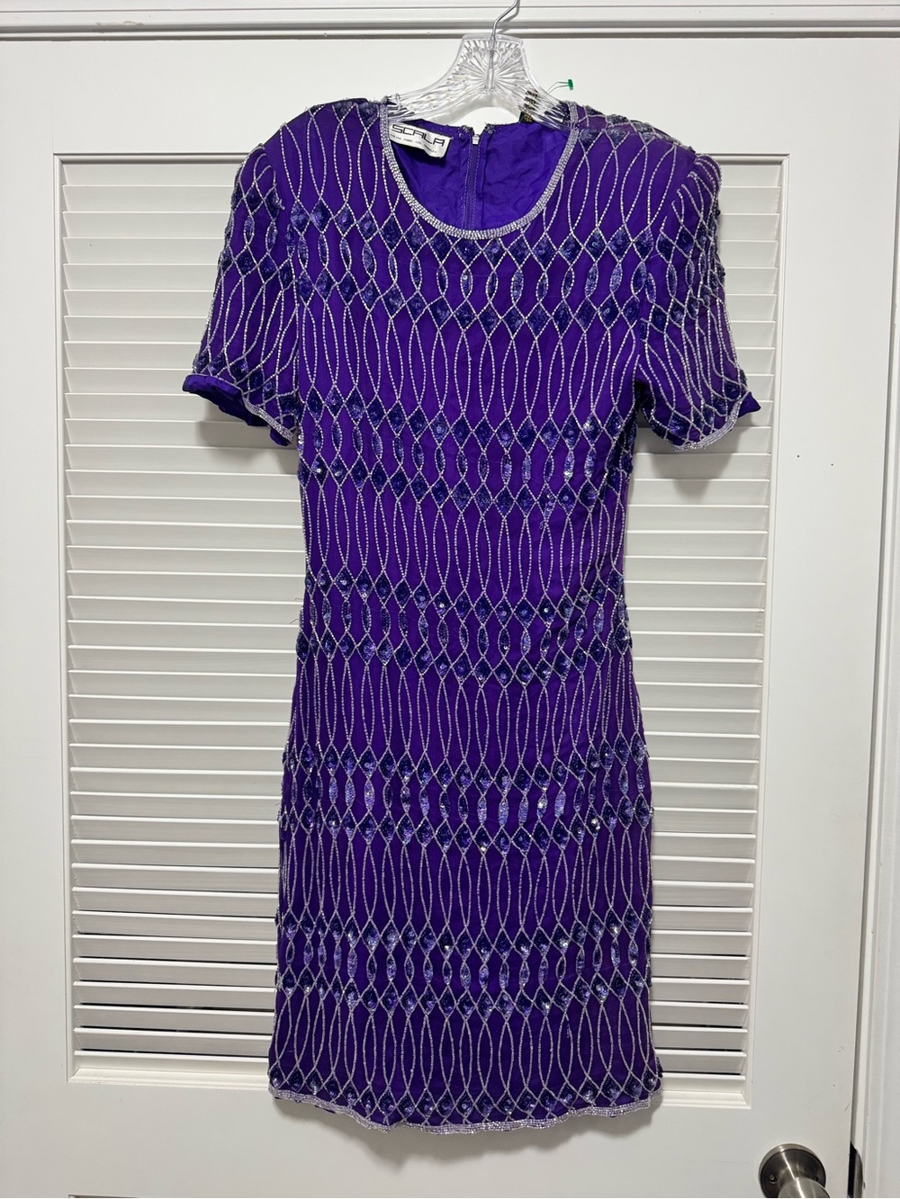 Vintage Scala Beaded 100% Silk Purple Dress